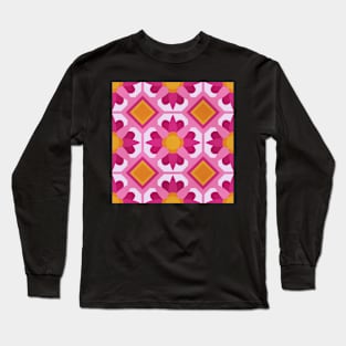 Pink Floral Tile Pattern Long Sleeve T-Shirt